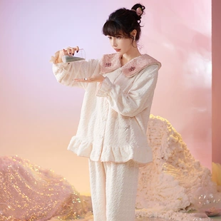 马克公主珊瑚绒睡衣女冬季 加厚加绒毛茸茸甜美公主风法兰绒家居服