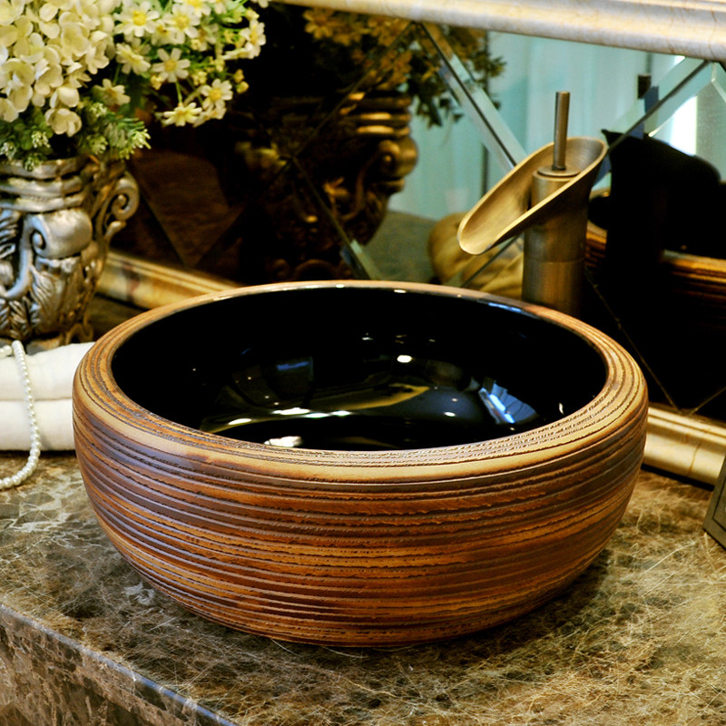 面盆台上盆圆形台上艺术盆卫生间家用景德镇陶瓷台上复古洗手盆