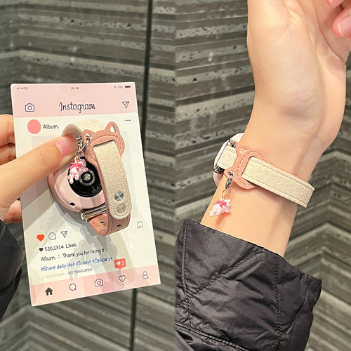 适用于华为手表gt5表带watch5/4新品猫耳GT6女款gt4运动智能腕带GT6Pro高级感保护套壳荣耀5翻毛皮质JY配件