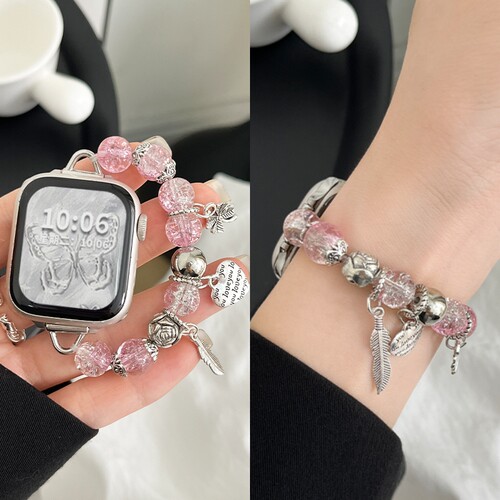 适用applewatch10表带S9苹果iwatch8手表S7/6/5/4/3新中式串珠41/45mm女士夏天高级感watch时尚小众个性腕带