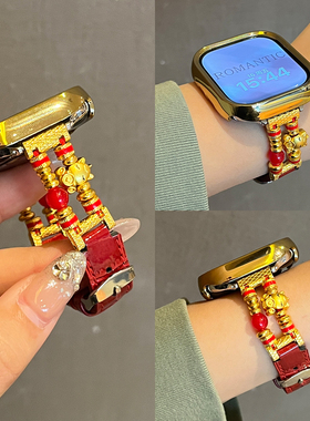 【金马送福】适用苹果手表表带s11新年红iwatchs10马年智能腕表AppleWatchS9高级感s8男女款JY秋冬季保护壳套
