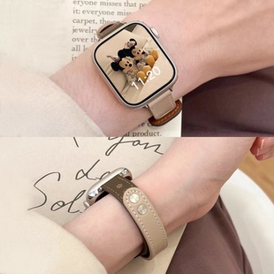 适用iwatch手表带高级感applewatch10苹果手表表带iphoneS11真皮se6秋冬s7s8s9小众皮表带新款创意ultra女款