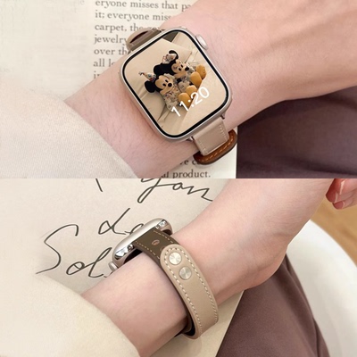 适用iwatch手表带高级感applewatch10苹果手表表带iphoneS11真皮se6秋冬s7s8s9小众皮表带新款创意ultra女款