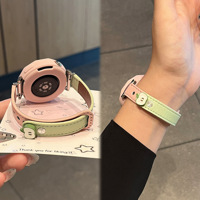 适用华为gt5表带watch5新款超纤皮质gt5Pro拼色gt4专用男士女款腕带gt3高级感保护套壳XL夏天智能运动配件