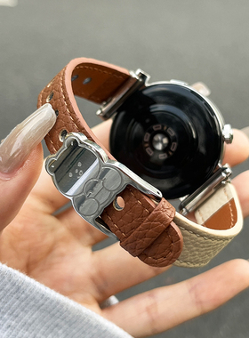 适用佳明表带新款Garmin Active5女款撞色venu sq2腕带荔枝纹3S真皮质2puls女生秋冬高级智能运动女式轻奢JY