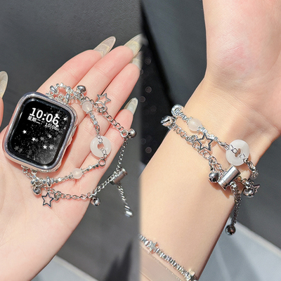 【岁岁平安】适用于小米手环9Pro表带新款双排串珠8Pro手链腕带运动智能手表红米watch6/5夏季女款XL透气配件