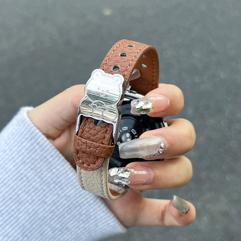 适用小米watchs4表带新款S4Sport女款撞色WATCH S3腕带荔枝纹s2真皮质color2女生秋冬高级智能运动女式轻奢JY
