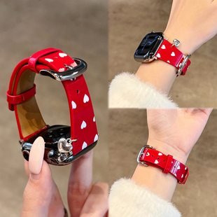 秋冬JY高级感ins风 5男女款 适用小米手环9pro表带皮质新款 8pro女生手表7Pro爱心波点腕带智能手环红米watch6