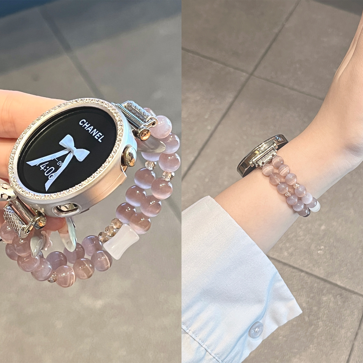 适用oppo watch X2mini表带4pro透气弹力x2猫眼丁香紫水晶watch2/3串珠腕带X2 MINI表链SE女款高级JY智能夏