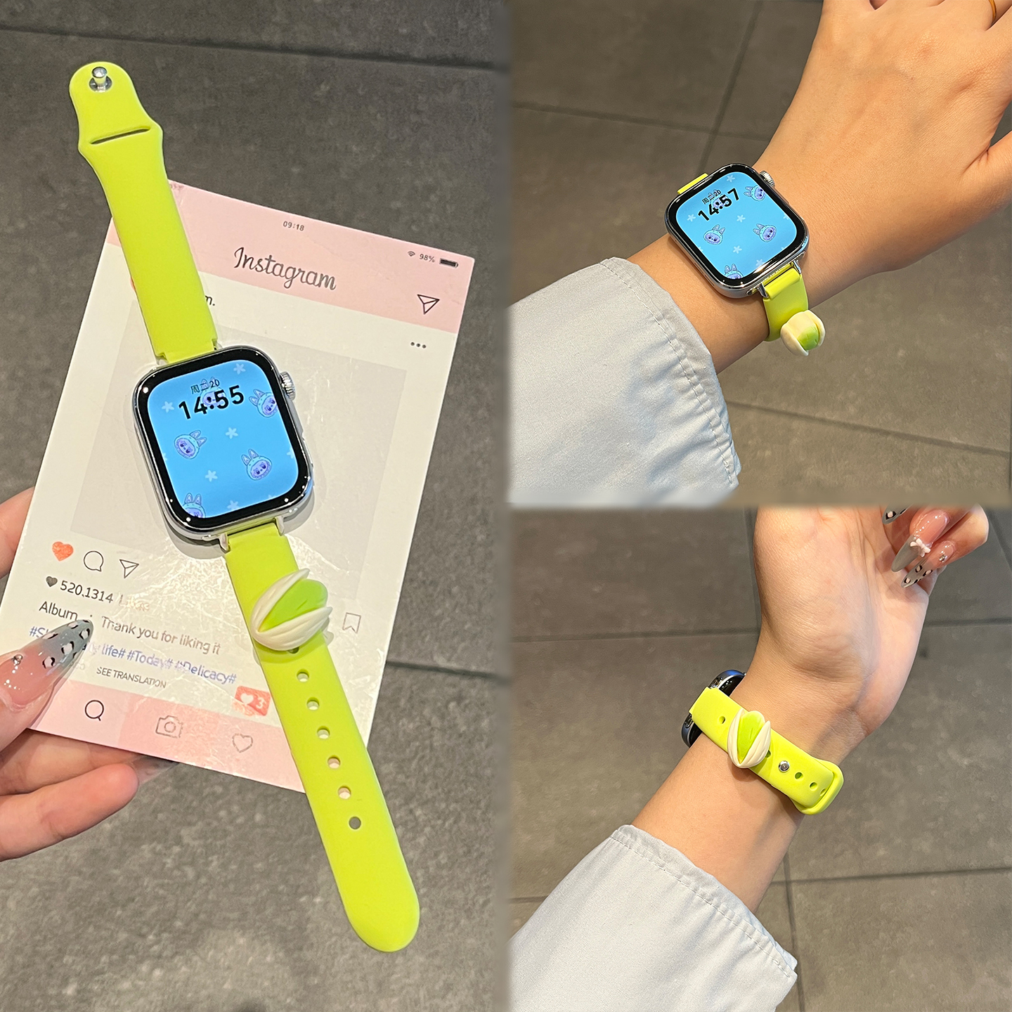 【夏日开心果】适用华为fit4手表表带新款FIT4Pro硅胶WATCH FIT3时尚手腕带diy卡通小猫钉扣挂件女生高级创意