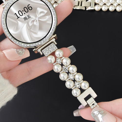 适用于华为gt5表带GT6新款金属watch5珍珠白镶钻智能运动手表荣耀fit女士透气watch4/3腕带5pro女款高级JY夏