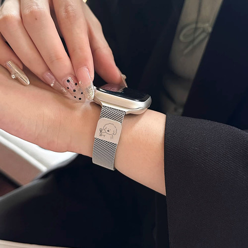 适用applewatch11表带S10苹果手表s9米兰尼斯iwatch磁吸钢带S8新款se智能运动s7可爱男女41/45mm透气金属配件