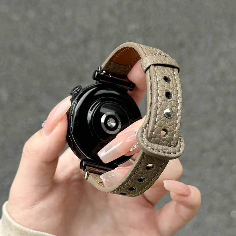 适用华为gt4表带GT3手表watch4荔枝纹3pro新款41mm真皮18mm女士夏季反扣gt2荣耀magic 2女生透气高级反扣腕带
