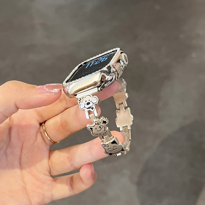 适用于小米手环9Pro表带新品小狗猫咪女生小米8pro运动智能腕带红米watch6/5手表带高级感夏XL金属秋冬替换带