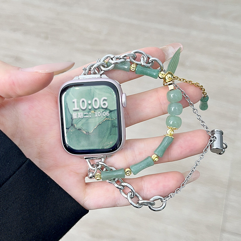 适用applewatch10表带iwatch8女生S9新中式s8苹果9手表带se手链式S7新款41/45mm女士s6夏季小众透气watch腕带图片