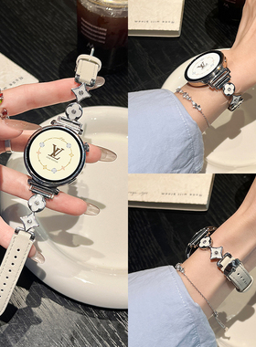 适用华为手表GT6表带幸运草十字花皮质watch5/4滴胶gt5pro表带gt432通勤锆石fit荣耀表带41/46mm高级创意夏新