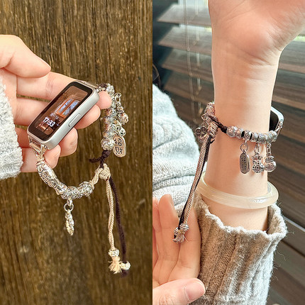 适用华为手环10表带9新款手表串珠荣耀9/7/6Pro拉绳链式女士腕带band8运动智能八九代男女款创意复古四季JY