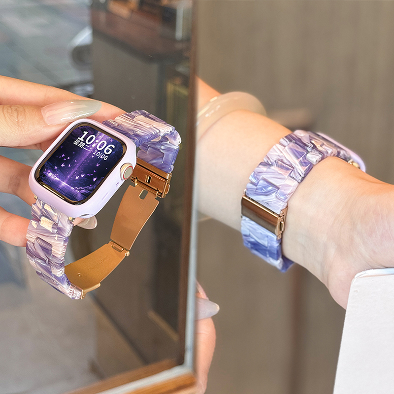适用于苹果手表表带s10新款iwatch s9三珠树脂AppleWatch运动智能腕带s876保护套se女款夏季高级感XL替换配件