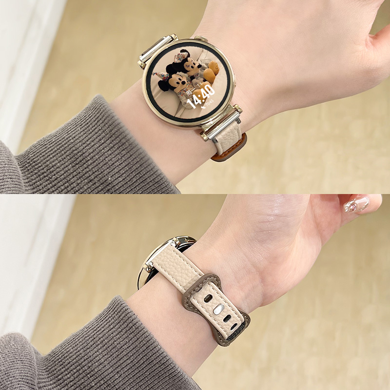 适用华为gt5表带GT4新款gt3女士荔枝纹watch5/4pro手表带华为GT1智能手表watch高级感真皮专用18/42mm女士gs