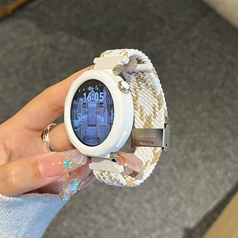 适用华为GT5表带新款gt4尼龙gt5pro智能运动手表可爱女士卡扣编织男女款小香风秋冬高级感41/42mm硅胶保护套