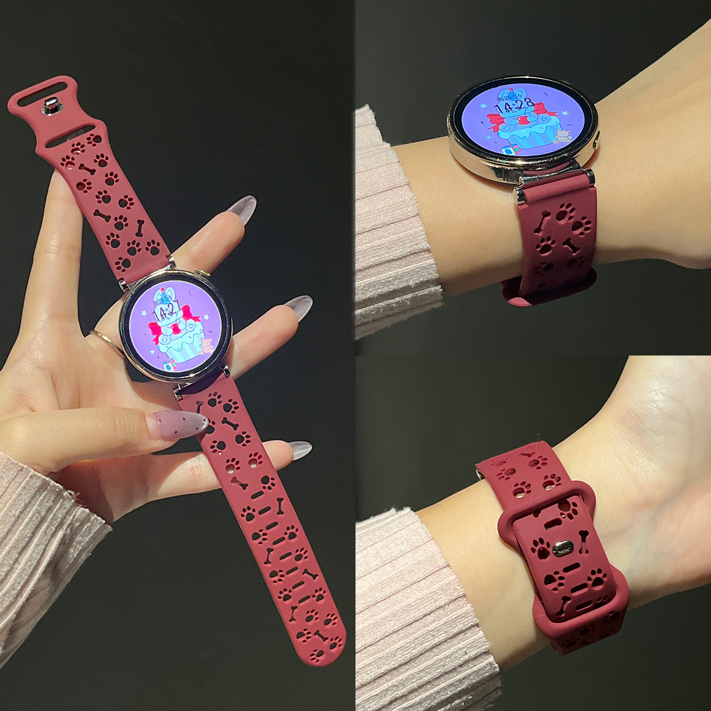 适用华为gt6表带gt5女款GT4硅胶智能运动手表watch5新款创意镂空狗爪钉扣41mm透气腕带高级感18mm男女JY秋冬