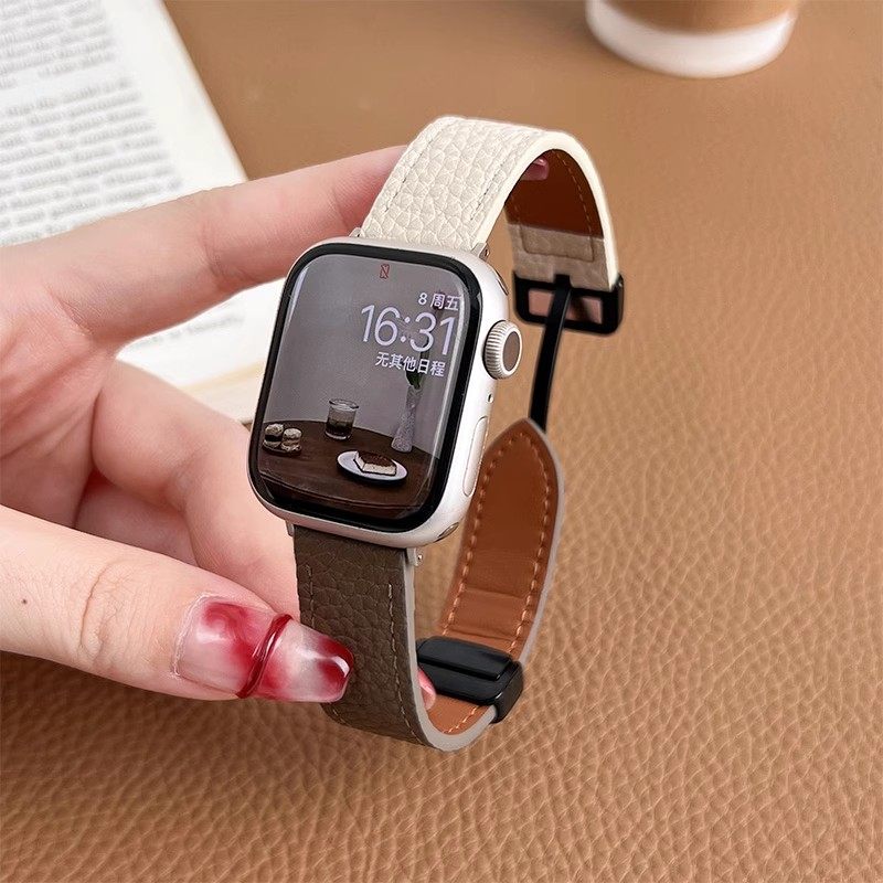 适用苹果手表表带iwatch9真皮s8荔枝纹applewatch10磁吸扣s7秋冬女款高级感智能运动s6女生秋冬41/45mm手表带,智能设备,智能手表手环表带/腕带,淘宝优惠券,粉丝福利购,淘宝优惠卷