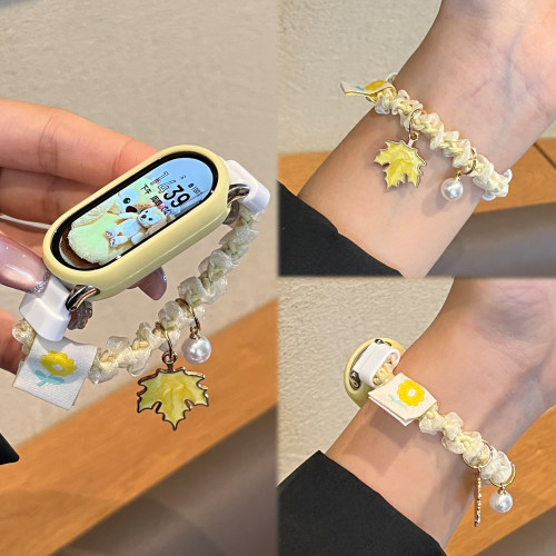 适用小米手环10表带手表9枫叶系列新款8腕带7NFC女网纱陶瓷版运动智能弹力带手链6女款发圈5秋冬JY高级感专用