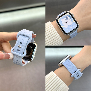 专用JY s9硅胶series11女士创意AppleWatch智能运动腕带s87654男女款 适用苹果手表表带s10新款 猫爪纹iwatch