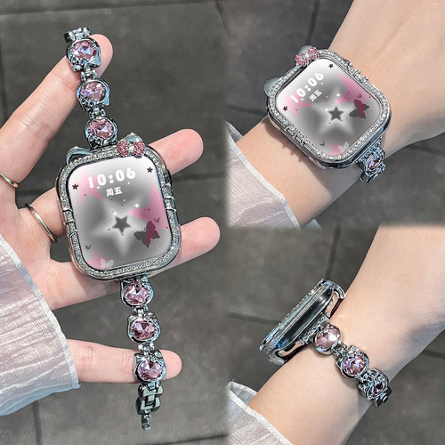 【闪钻猫咪】适用小米手环9pro表带红米watch6女生8pro金属10Pro新款5/4智能手表链JY男女款夏天高级感透气