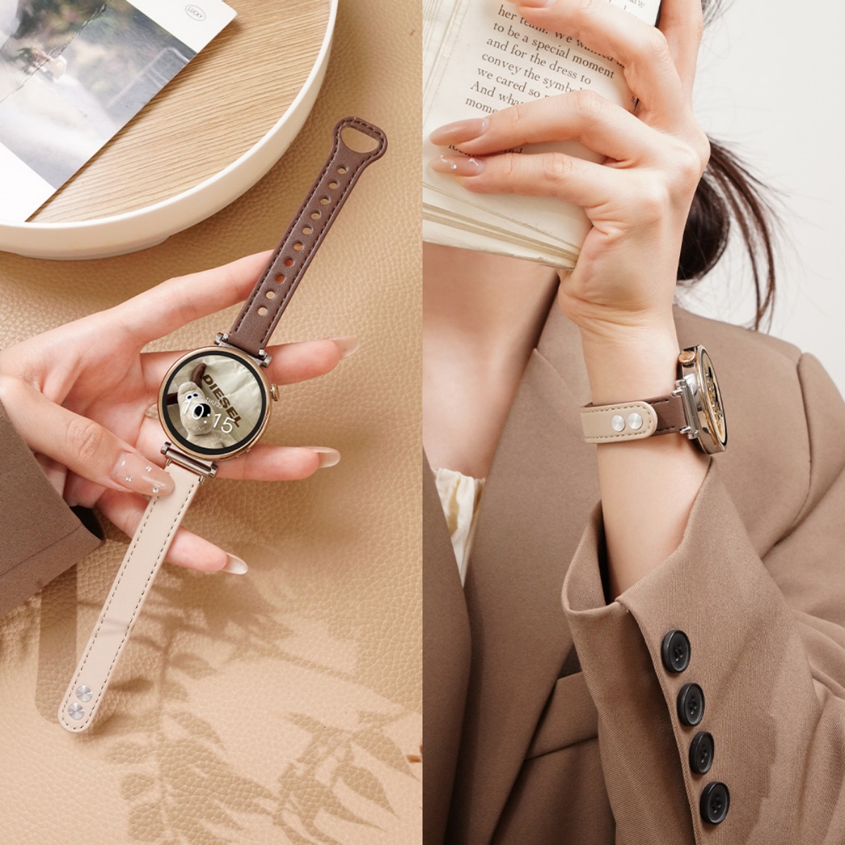 适用华为gt6表带gt5/4手表GT5pro新款真皮watch4/3pro拼色皮质女生GT3智能运动41mm专用男女款秋夏荣耀腕带JY