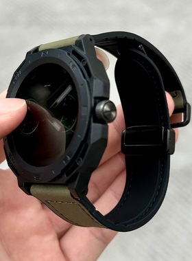 适用华为gtcyber表带cyber闪变表壳真皮疯马纹金属磁吸扣new智能运动手表cyber改装半包保护套男女款时尚配件