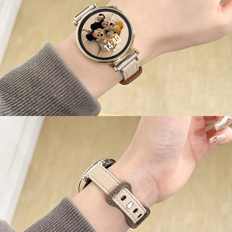 适用三星watch6表带watch7新款5pro荔枝纹galaxy watch6/5/4代真皮夏季女款智能手表s2/s3/s4高级印花非原装