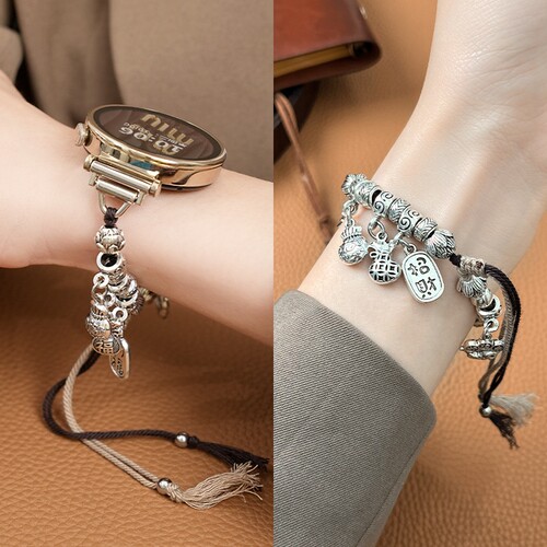 适用华为gt6表带watchgt5/4手表带watch5/4pro新款编绳串珠女士18mm专用41mm新中式纳福夏天女生gt小众腕带