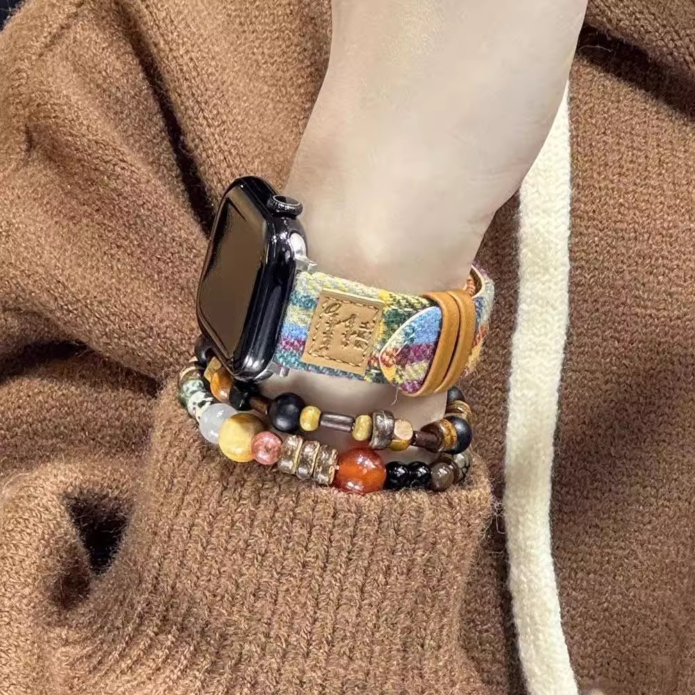 适用华为watchfit3表带秋冬彩色毛呢格纹皮质FIT4/4pro腕带男女生时尚快拆FIT2/1运动智能手表时尚雅致版韩系