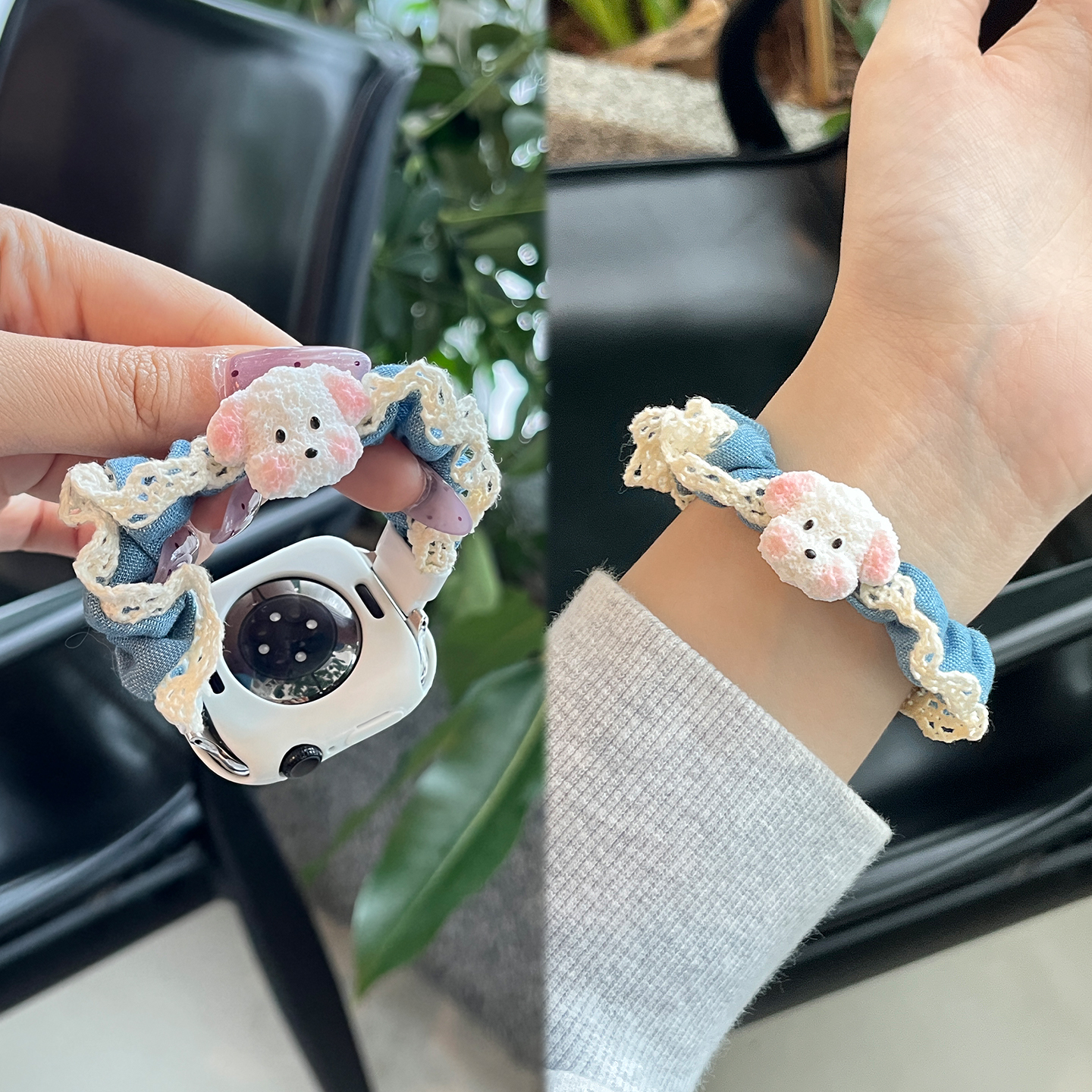 适用于苹果手表iwatch表带s11运动智能腕带series10新款女款AppleWatch秋冬S9蕾丝花边se小狗s876发圈XL配件