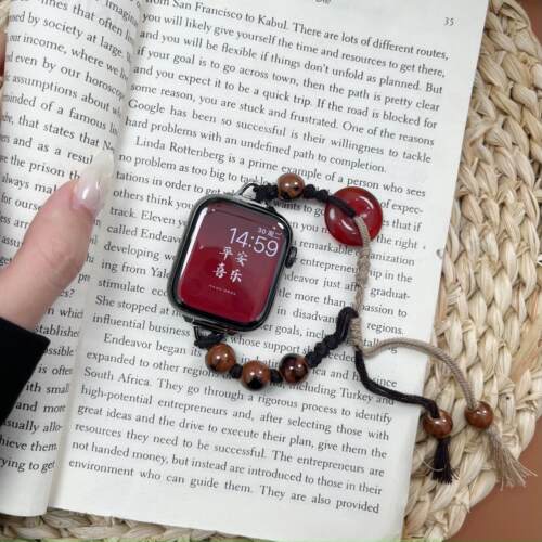 适用iwatch10表带S9苹果s12手表applewatch8女款s7透气新中式41/45mm小众watchse夏女串珠S6平安扣编绳腕带