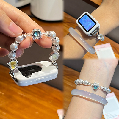 炫戴爱心珍珠猫眼石串珠腕带