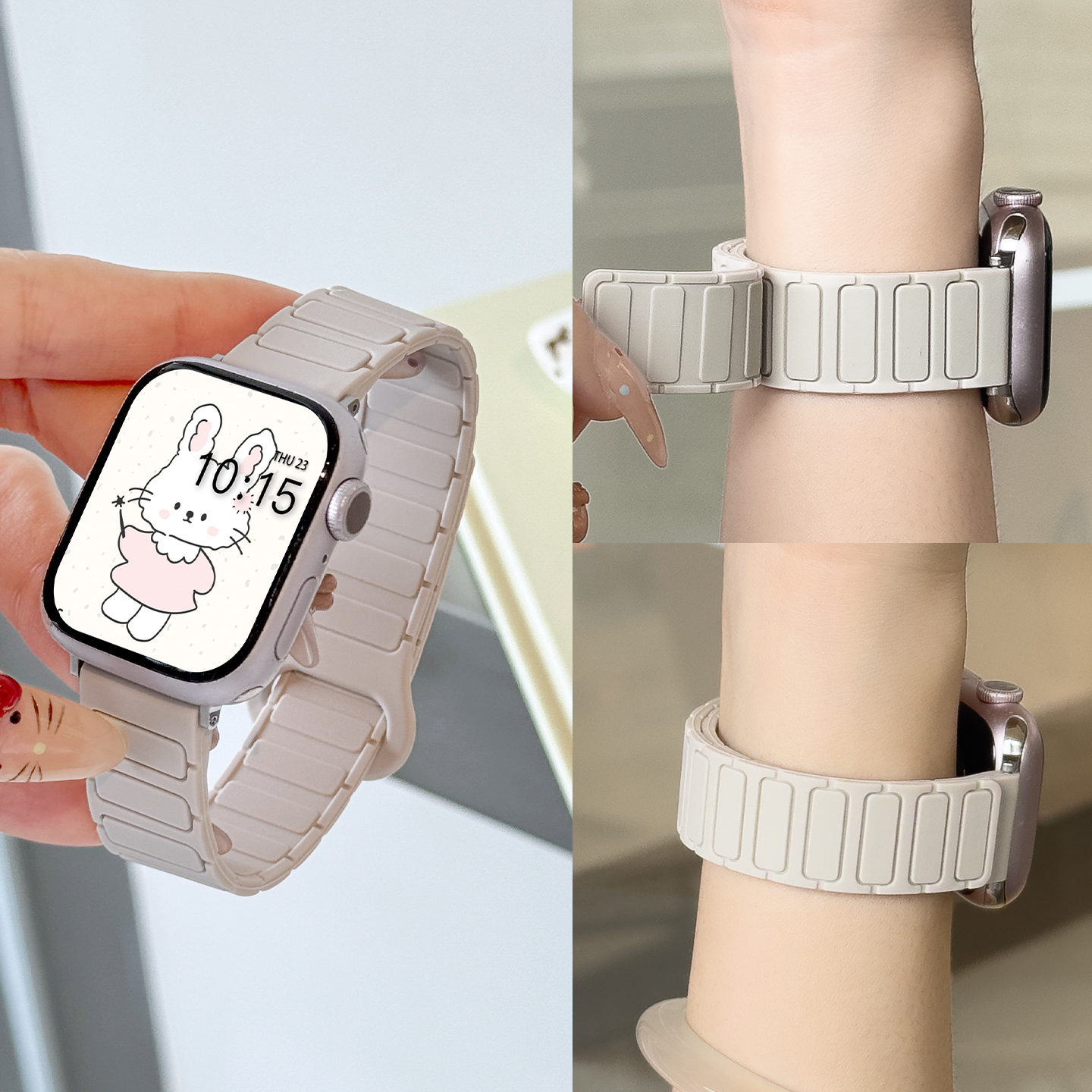 适用于荣耀手表5表带新品HonorWatch4磁吸硅胶腕带女款运动智能YS荣耀亲选手表Haylou时尚雅致版男是高级夏季