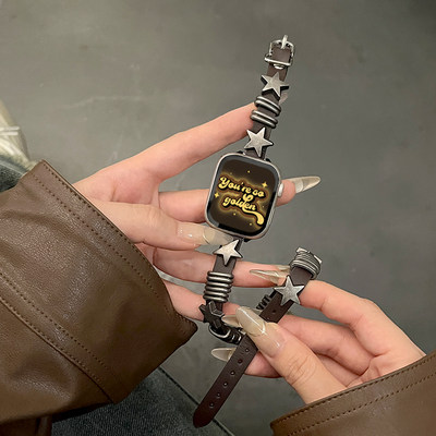 适用iwatch10苹果s9手表s8表带皮质ultra五角星金属链条applewatch9876543se代女款高级感个性创意赛博手表带