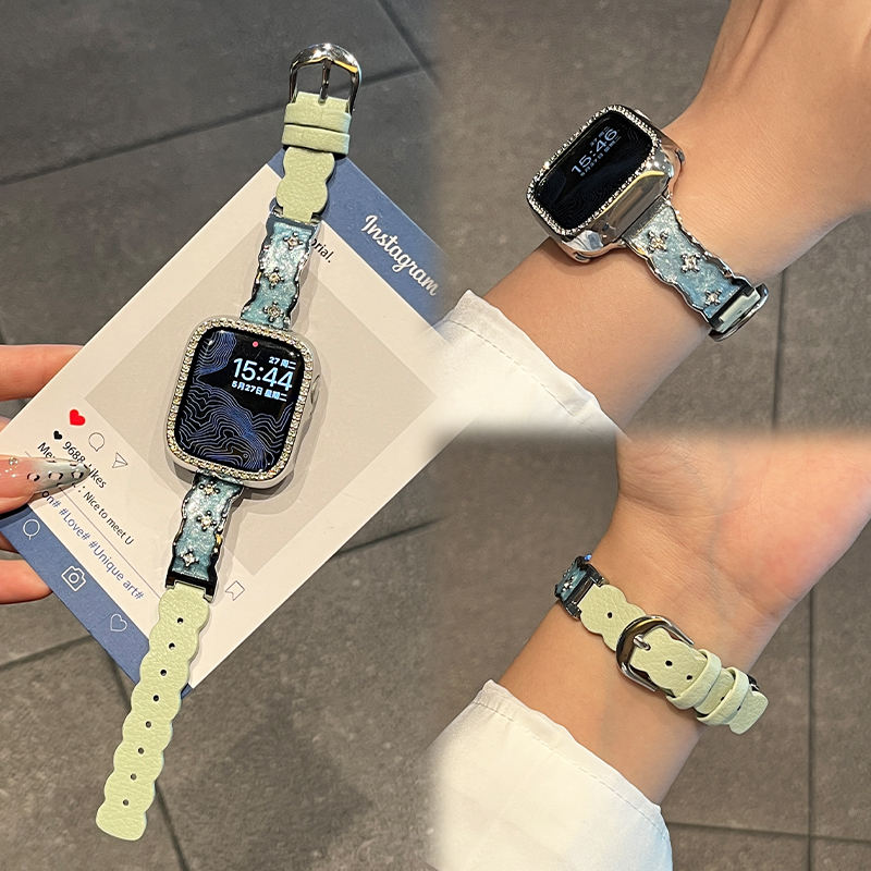 适用苹果手表表带s10新款鎏金腕带iwatch s9高级感AppleWatch智能运动s8波浪纹7保护套6男女款se夏天XL配件