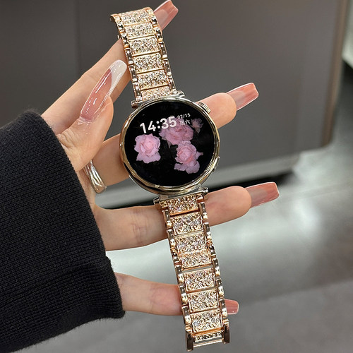 适用华为gt6手表表带新款gt5满钻GT4pro金属女士智能watch5/4pro时尚女款腕带gt3高级41mm夏季运动轻奢专用JY