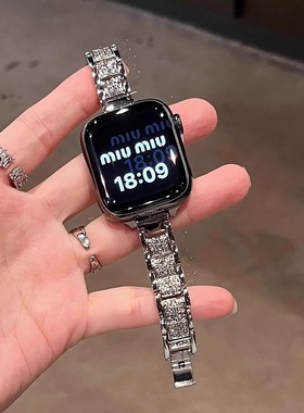 适用华为fit4手表表带新品细款满钻金属watchFIT3/4pro时尚气质女生fit2/1mini腕带男高级感米兰磁吸三株链条