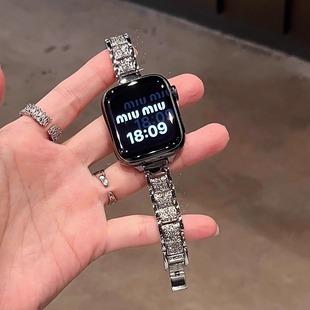 适用华为fit4手表表带新品细款满钻金属watchFIT3/4pro时尚气质女生fit2/1mini腕带男高级感米兰磁吸三株链条