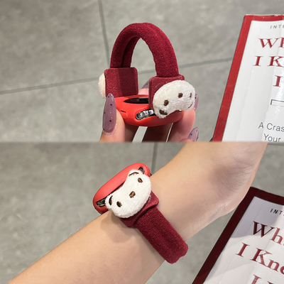 适用于苹果手表s10表带新款iwatch s11小熊发圈s9女款se3专用秋冬ultra高级Apple Watch保护壳XL运动智能腕带