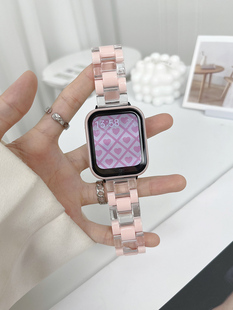 适用oppowatchX表带拼色树脂oppowatch4Pro/se表带新款亚克力智能手表替换带watch3/2/1保护壳膜男女生个性潮