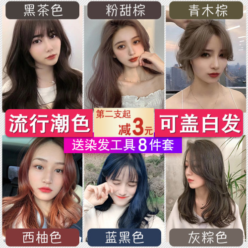流行网红黑棕粉蓝不褪膏霜染发剂