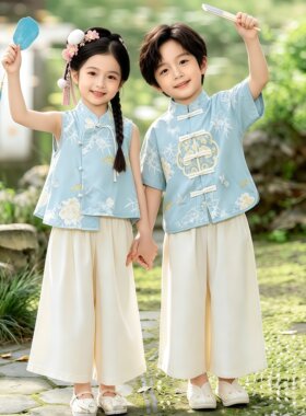 儿童汉服唐装古风古装新中式夏季男童端午节幼儿园小学生演出服