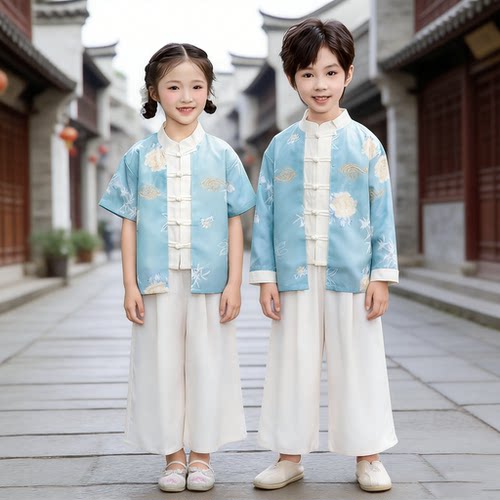 六一儿童汉服男童女童新中式风古装国风演出服幼儿园小学生唐装
