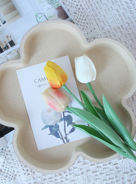 ins风原材料花朵托盘可爱北欧托盘摆件装饰简约木质家居饰品饰品