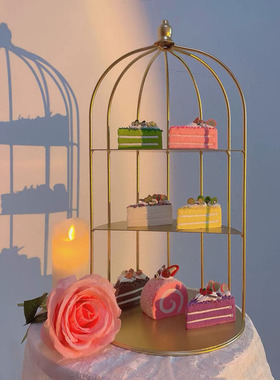 鸟笼铁艺甜品台摆件展示架蛋糕托盘欧式下午茶点心架冷餐茶歇摆台